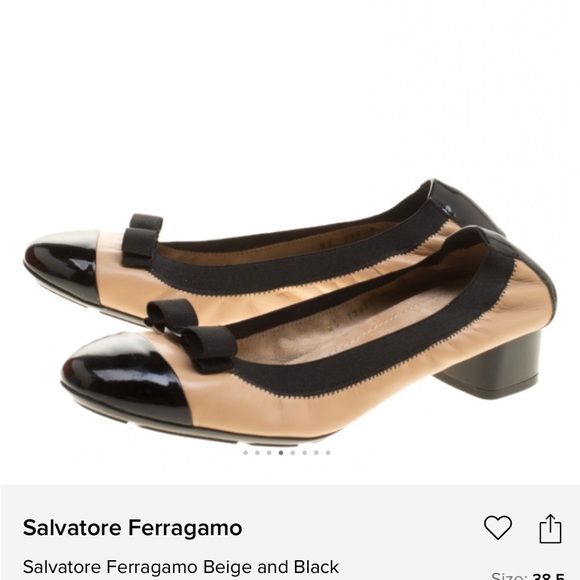 Salvatore Ferragamo Shoes - Salvatore Ferragamo Beige and Black Block Flats with Bows EUC 7.5